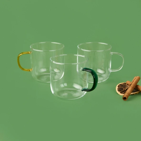Glassware Renkli Kulplu Borosilikat Cam Kupa - Asorti - 320 ml - 2