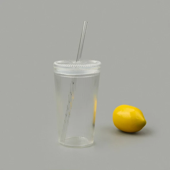 Cam Köşeli Pipetli Bardak - Şeffaf - 1 lt - 2