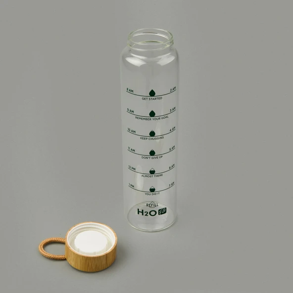 H2O Fit Bambu Kapaklı Cam Matara - Şeffaf / Açık Kahverengi - 1 lt - 3