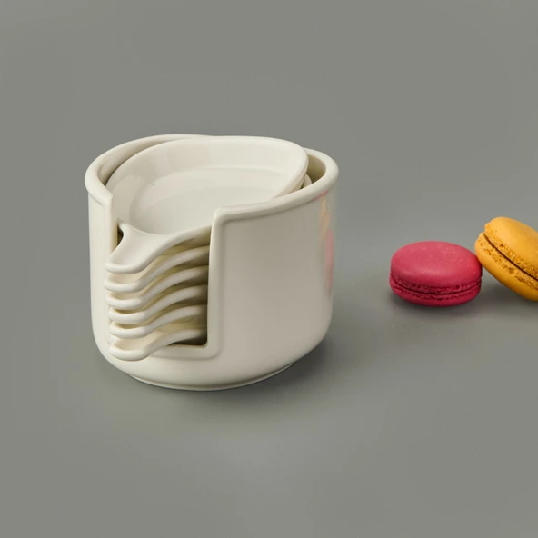 Ella 6'lı Köşeli Porselen Sosluk - Beyaz - 8 cm - 3