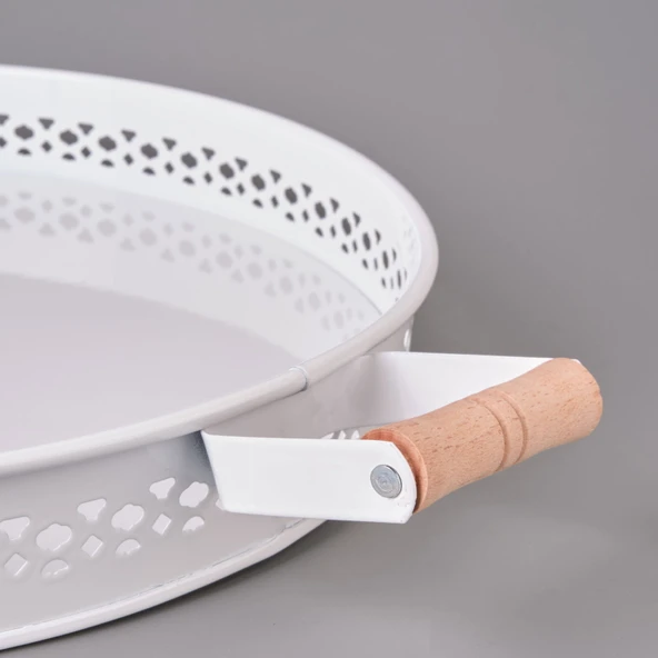 Ahşap Saplı Metal Village Tepsi - 38 cm - 3