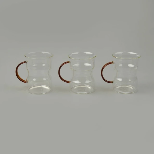 Keyif 3'lü Renkli Kulplu Cam Kupa - Renkli - 200 ml - 2