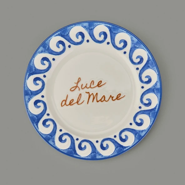 Kitchen Luve Del Mare Tatlı ve Kahvaltı Tabağı - Krem / Mavi - 21 cm - 2