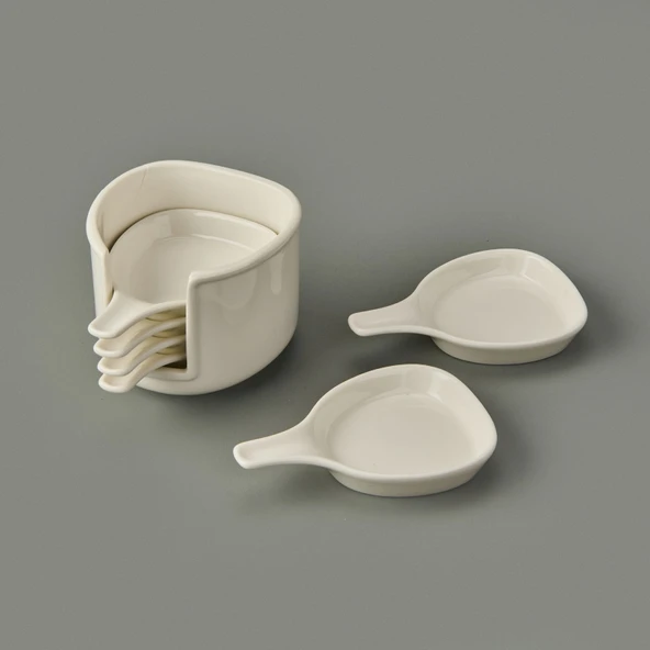 Ella 6'lı Köşeli Porselen Sosluk - Beyaz - 8 cm - 2