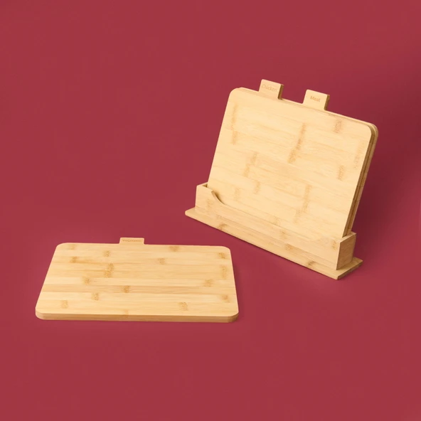 Piero 3'lü Stantlı Kesme Tahtası - Açık Kahverengi - 27 cm - 3