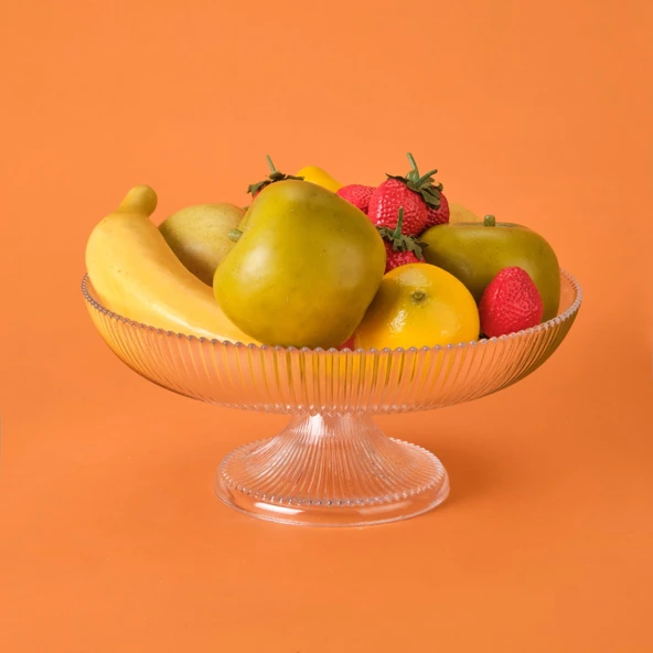 Ayaklı Cam Meyvelik - Şeffaf - 30 cm - 3