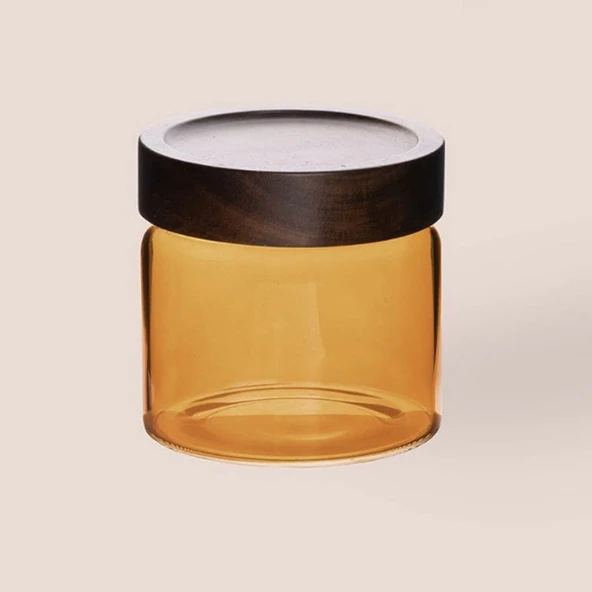 Mia Akasya Yuvarlak Cam Kavanoz - Amber - 500 ml