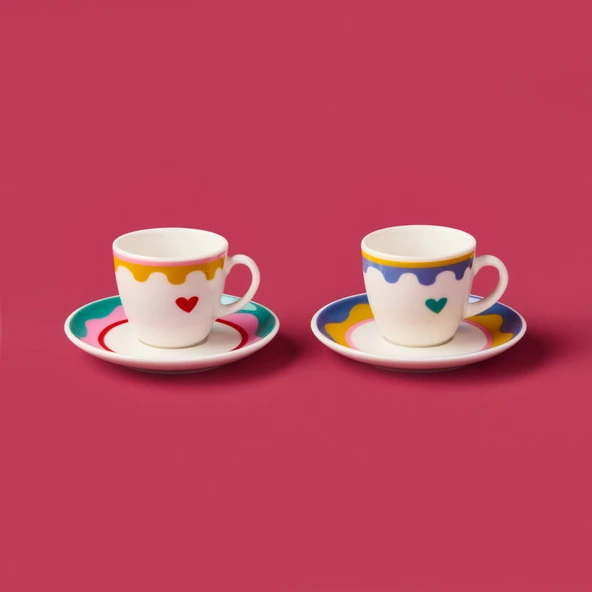 Kitchen Granny 4 Parça Porselen Fincan Takımı - Renkli / Sarı