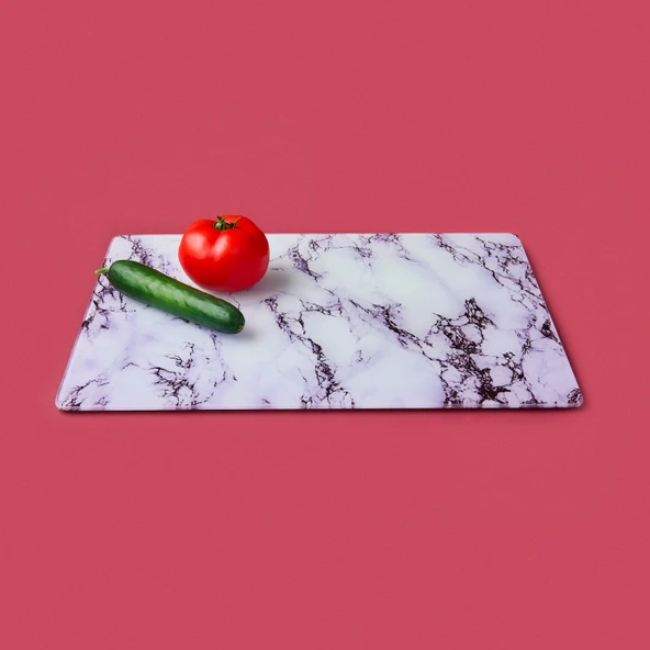 Mermer Desenli Cam Kesme Tahtası - Beyaz - 30x40 cm - 2