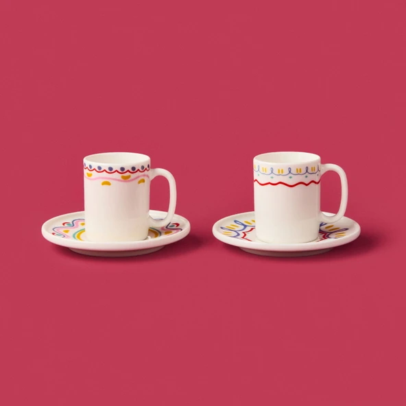 Kitchen Bonjour Magique Kahve 4 Parça Kahve Fincan Takımı - Renkli