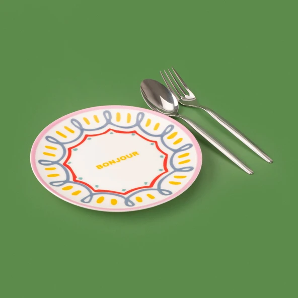 Kitchen Bonjour Tatlı Tabağı - Renkli - 19 cm - 2