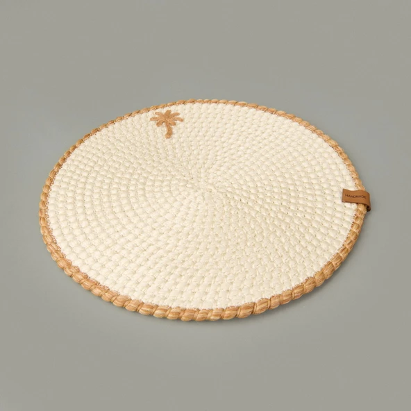 Soft Palm Nakışlı Supla - Ekru - 33x33 cm