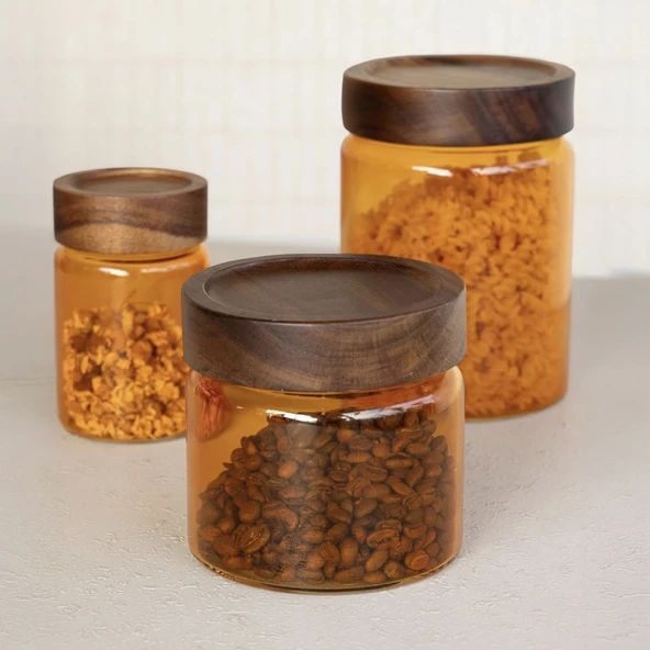 Mia Akasya Yuvarlak Cam Kavanoz - Amber - 500 ml - 3