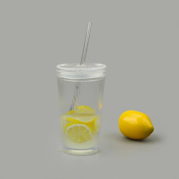 Cam Köşeli Pipetli Bardak - Şeffaf - 1 lt