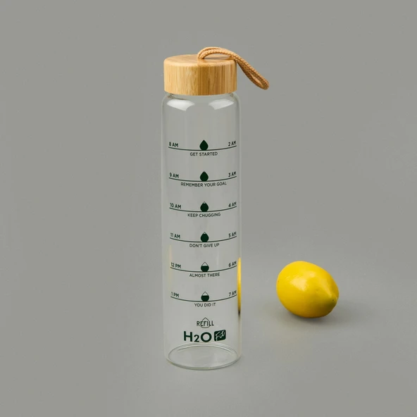 H2O Fit Bambu Kapaklı Cam Matara - Şeffaf / Açık Kahverengi - 1 lt - 2