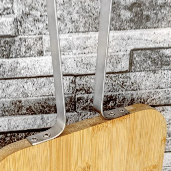 Zoe Paslanmaz Çelik Kulplu Kesme Tahtası - Açık Kahverengi - 44 cm - 3