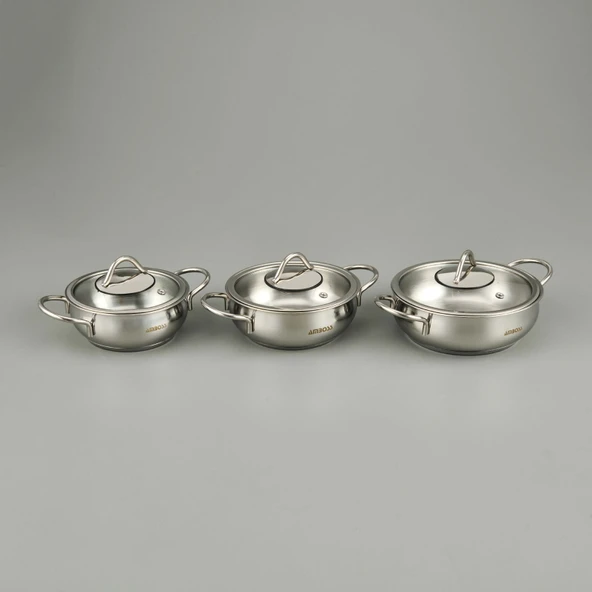 Stone Güveç Sahan Seti - Inox - 14-16-18 cm - 2