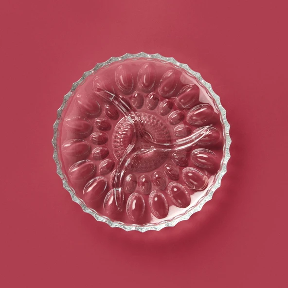 Glass 3 Bölmeli Cam Kahvaltı Sunum Tabağı - Şeffaf - 22 cm - 3