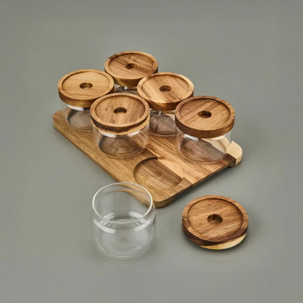 Akasya 6'lı Kahvaltılık Takımı - Kahverengi / Şeffaf - 29x19,5 cm - 3