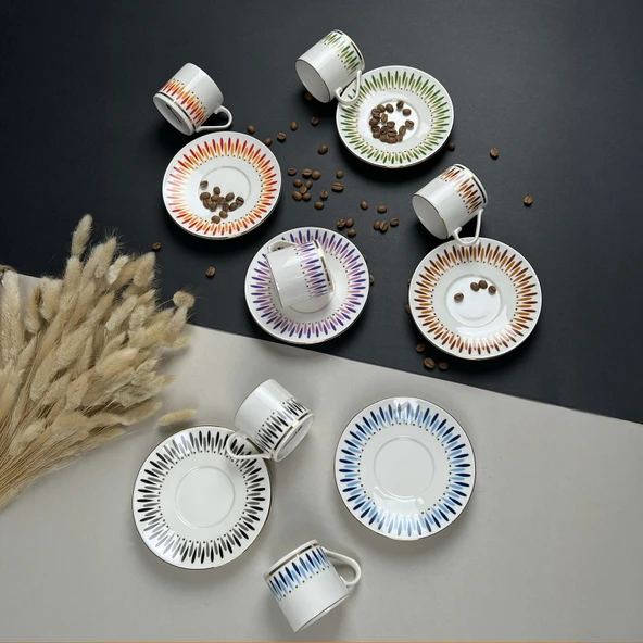 Palm Mix 12 Parça Kahve Fincan Takımı - Renkli - 3