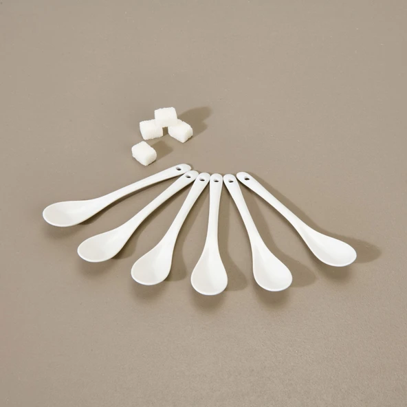 6'lı Kahve Kaşığı Seti - Beyaz - 12,5 cm