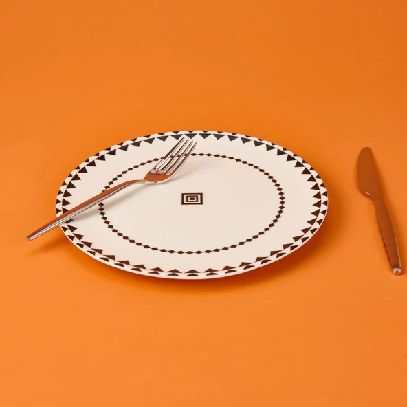 Kitchen Ethnic Servis Tabağı - Siyah / Beyaz - 25 cm - 3