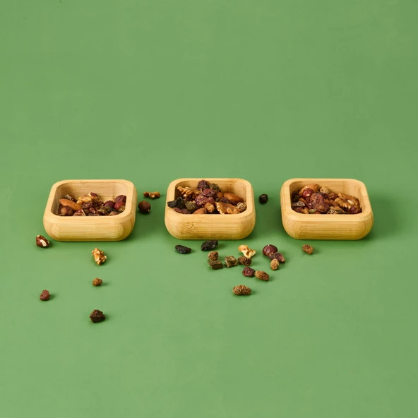 3'lü Kare Bambu Çerezlik Seti - Kahverengi - 9,5 cm