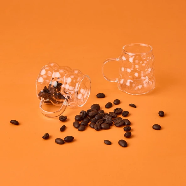 Kulplu Boncuk 6'lı Kahve Yanı Bardağı - Şeffaf - 75 ml - 3