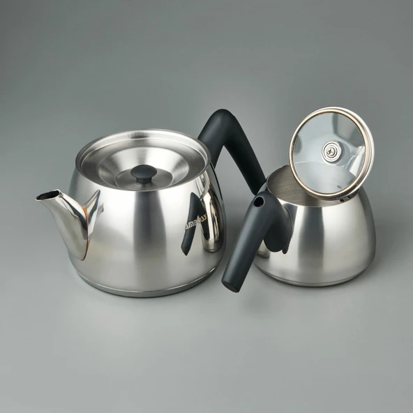 Aquamarine Orta Boy Çaydanlık - Inox / Siyah - 1 lt + 2,1 lt - 3