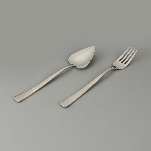 Can Canan 12'li Sade Tatlı Çatal Kaşık Takımı - Gri - 16,2 cm