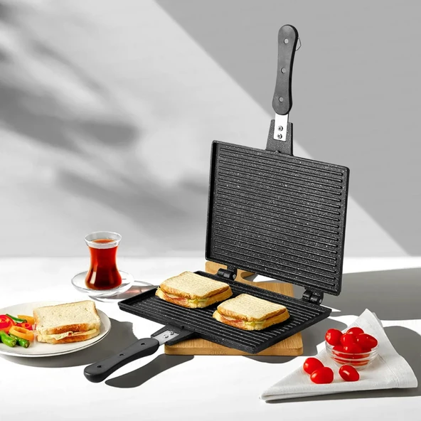 Alüminyum Döküm Lüks Büyük Tost Tavası - Siyah ürün görseli