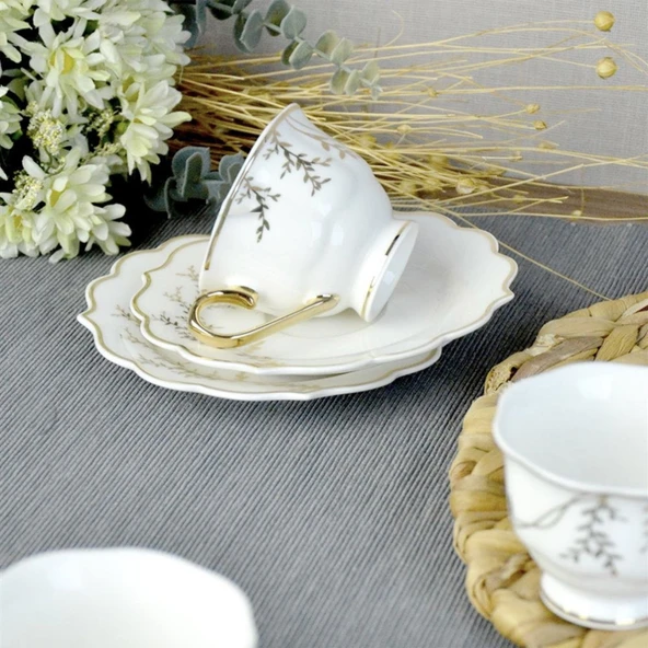 Valeria Porselen 6'lı Kahve Fincanı - Beyaz / Altın - 3