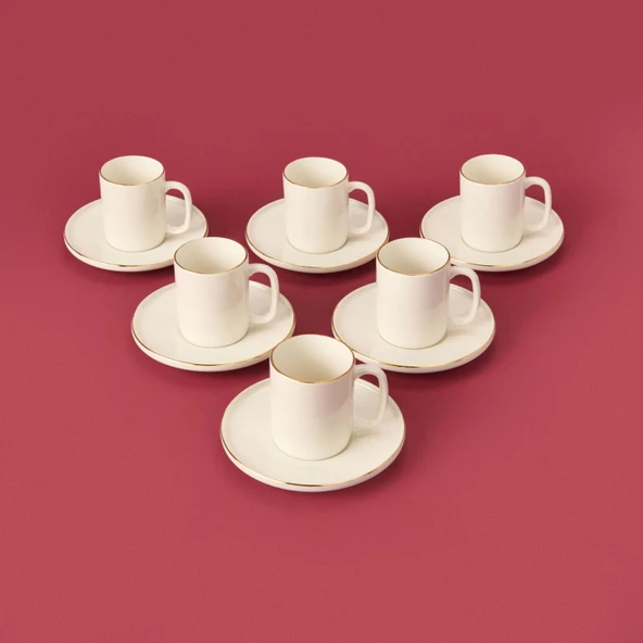 Porselen 12 Parça Altın Yaldızlı Kahve Fincan Seti - Beyaz - 2