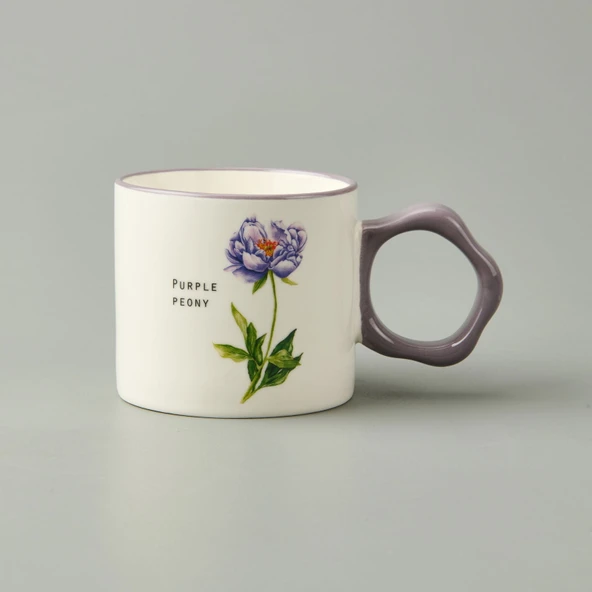 Kitchen Çiçek Desenli Kupa - Beyaz / Mor - 310 ml - 2