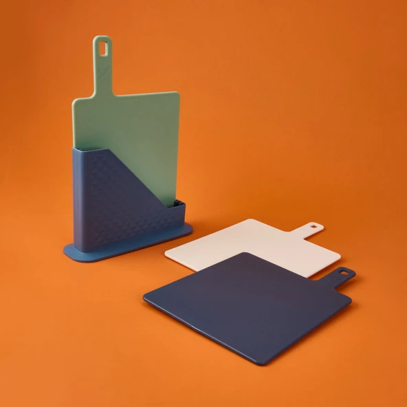 3'lü Stantlı Kesme Tahtası Seti - Renkli - 25 cm - 2