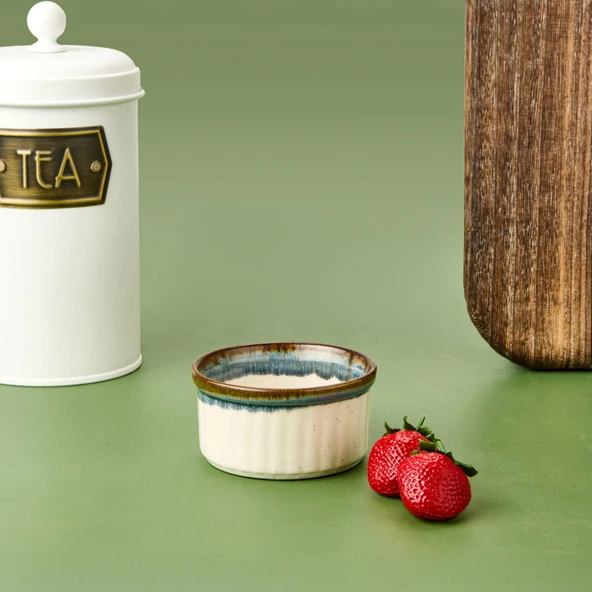 Porselen Sufle Kabı - Mavi - 9 cm