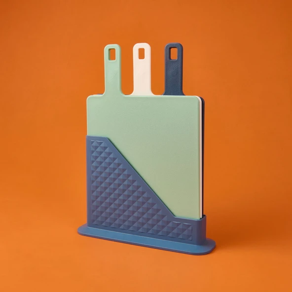 3'lü Stantlı Kesme Tahtası Seti - Renkli - 25 cm