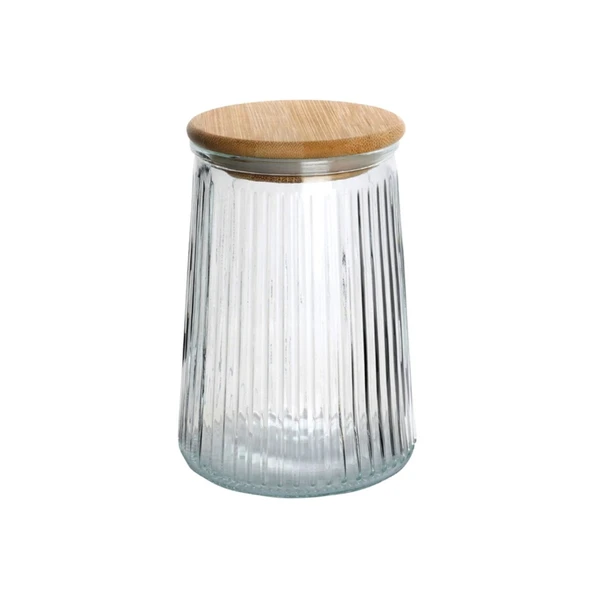 Houseware Bambu Kapaklı Cam Kavanoz - Şeffaf - 1000 ml