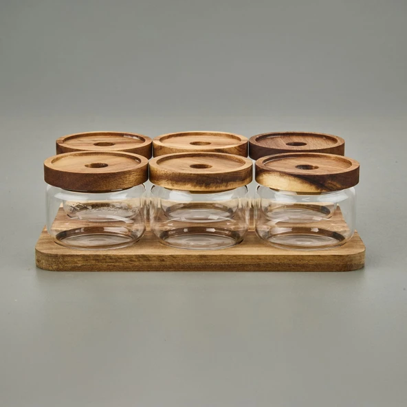 Akasya 6'lı Kahvaltılık Takımı - Kahverengi / Şeffaf - 29x19,5 cm - 2