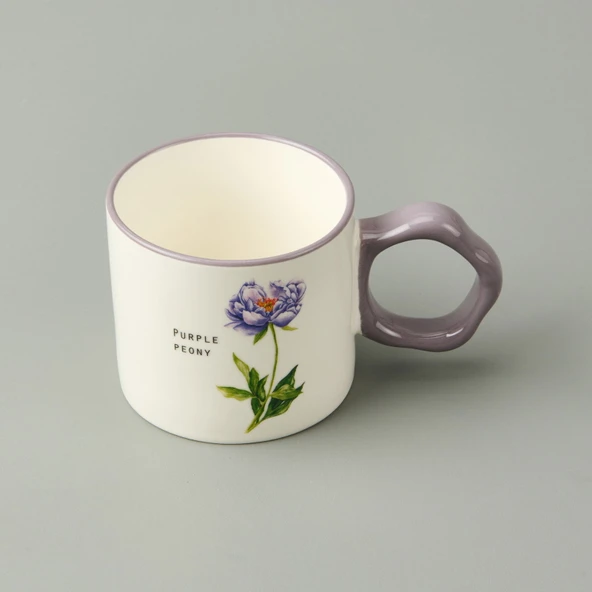 Kitchen Çiçek Desenli Kupa - Beyaz / Mor - 310 ml - 3