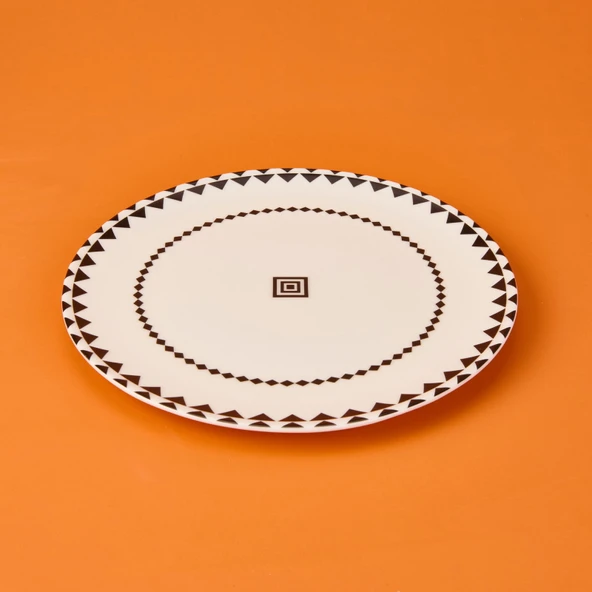 Kitchen Ethnic Servis Tabağı - Siyah / Beyaz - 25 cm
