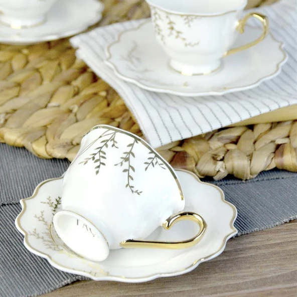 Valeria Porselen 6'lı Kahve Fincanı - Beyaz / Altın - 2