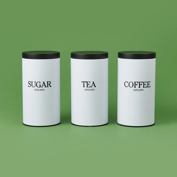 Metal 3'lü Saklama Kabı - Beyaz / Siyah - 2