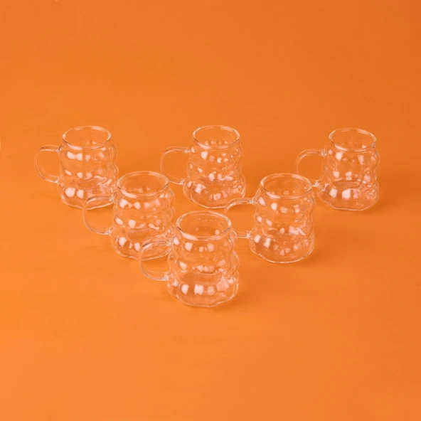 Kulplu Boncuk 6'lı Kahve Yanı Bardağı - Şeffaf - 75 ml