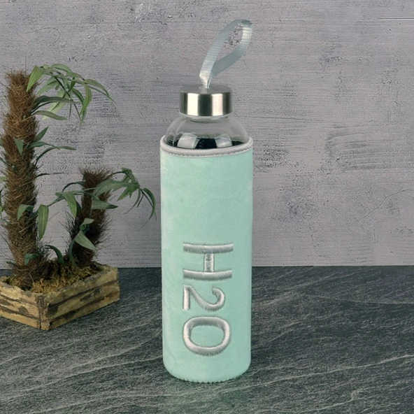 H2O Peluş Kılıflı Cam Matara - Yeşil / Şeffaf