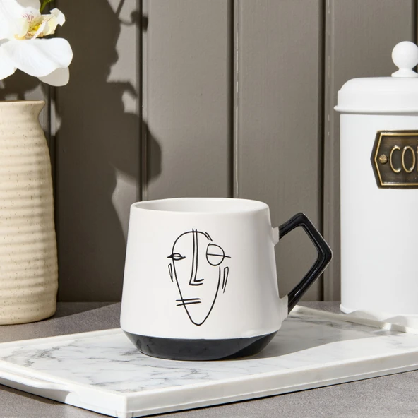 Kitchen Mask Desenli Kupa - Siyah / Beyaz - 500 ml