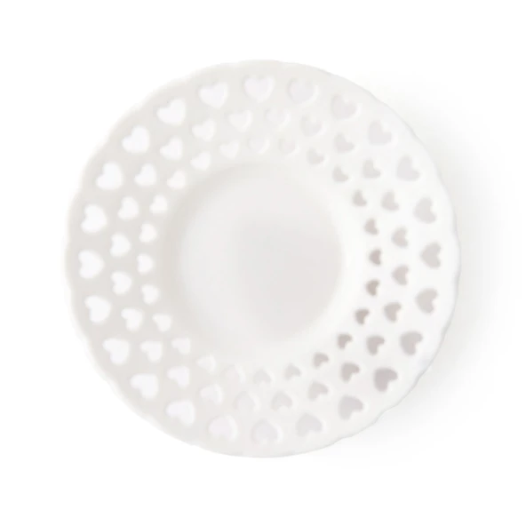 Kalp Motifli Çay Tabağı - Beyaz - 11 cm - 3