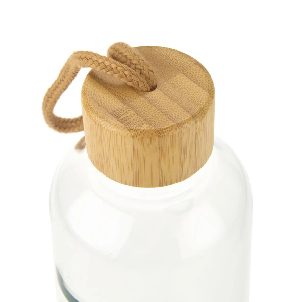 Bambu Kapaklı H2O Cam Matara - Şeffaf / Açık Kahverengi - 1 lt - 3