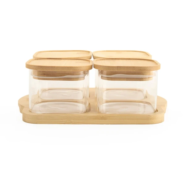 4'lü Cam Kahvaltılık - Şeffaf / Açık Kahverengi - 10x10 cm - 2