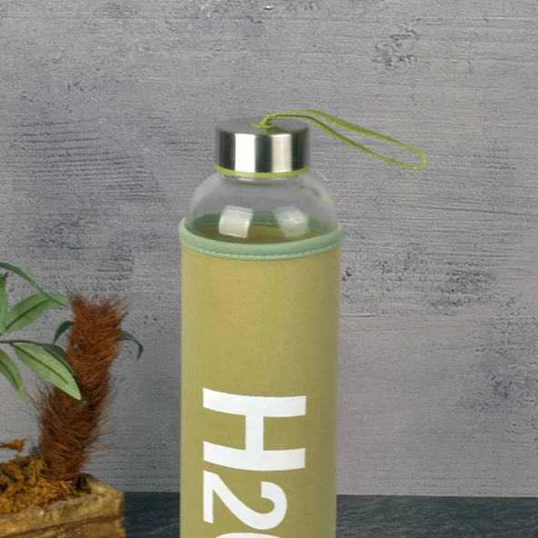 H2O Kılıflı Cam Matara - Yeşil / Şeffaf- 600 ml - 2
